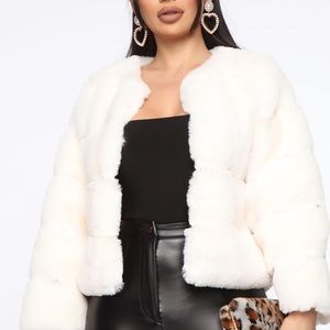 White faux fur coat by fashion nova